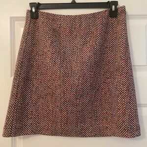 LOFT A-Line Herringbone Skirt - Red and Black Wool Blend